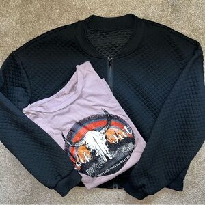 Black Quilted Jacket with T-shirt